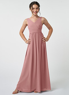 Azazie Kora Junior Dusty Rose A-Line Pleated Chiffon Dress image1