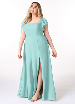 Azazie Bondi Bridesmaid Dresses Aqua A-Line Ruffled Chiffon Dress image9