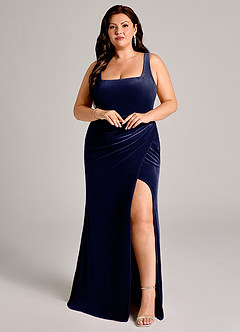 Azazie Mero Bridesmaid Dresses Dark Navy Mermaid Pleated Velvet Dress image11