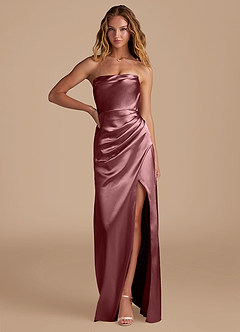 Azazie Leonis Bridesmaid Dresses Vintage Mauve Mermaid Pleated Metallic Satin Convertible Dress image1