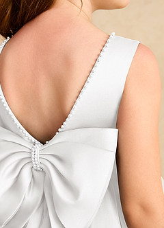 Azazie Jani Abiti da Ragazza di Fiori Abito A-Line in Tulle Fiocco Bianco image6