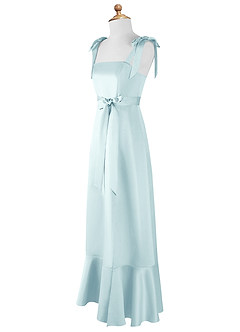 Azazie Barbara Junior Sea Glass A-Line Bow Matte Satin Dress image8