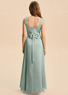 Azazie Kiki Junior Agave A-Line Bow Stretch Satin Dress image5