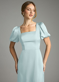 Azazie Fyona Vestidos de damas de honor Vestido de Neblina de Satén Elástico de Corte en A con Plisado image12