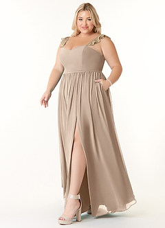 Azazie Metz Brautjungfernkleider A-Linie Herzchen Gerüscht Chiffon Kleid Taupe image9