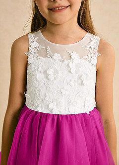 Azazie Lina Flower Girl Dresses Ivory Fuchsia Ball-Gown Lace Dress image8