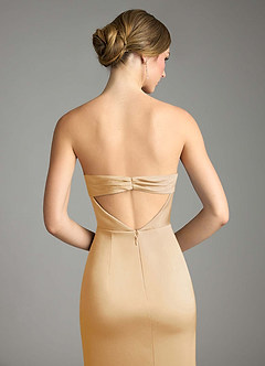 Azazie Leonis Bridesmaid Dresses Gold Mermaid Pleated Stretch Satin Convertible Dress image7