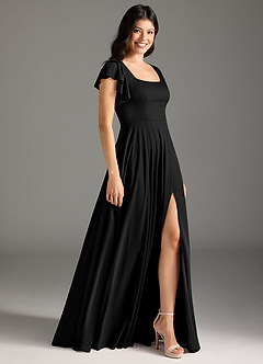 Azazie Bondi Bridesmaid Dresses Black A-Line Ruched Mesh Dress image6