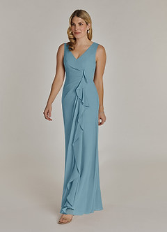 Azazie Manuella Mother of the Bride Dresses Moody Blue A-Line V-Neck Pleated Chiffon Dress image5