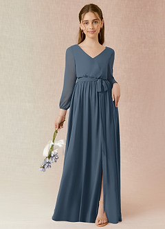Azazie Angelica Junior Neptune A-Line Pleated Chiffon Dress image1