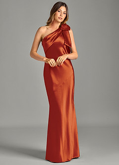 Azazie Yuanna Bridesmaid Dresses Paprika Mermaid One Shoulder Metallic Satin Dress image3