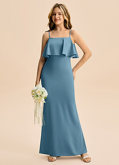 Azazie Galene Junior Mrenneito Joustava satiini Lattian pituus Nuorempi morsiusneito Pukeutua image3