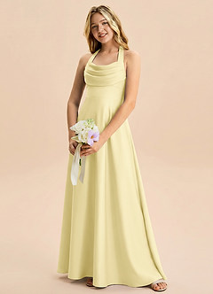 Azazie Kady Junior Robe Trapèze en Satin extensible Décolleté en cœur Sorbet Citron image3