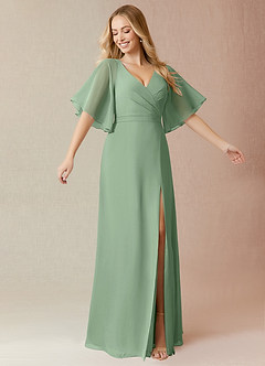 Azazie Cierra Robes de demoiselle d'honneur Robe Trapèze en Mousseline de soie Col en V Matcha image1