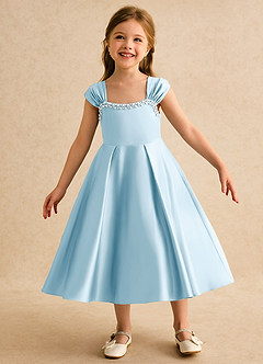 Azazie Yosemite Robe Demoiselle D'honneur Fillette Robe Princesse en Mat Satiné Encolure en Forme de Cœur Bleu Ciel image3