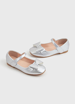 front Metallic Bow Girl's Flat Shoes