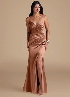 Azazie Yola Bridesmaid Dresses Bronzer Sheath Pleated Metallic Satin Dress image6