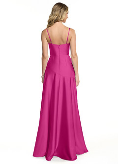 Azazie Kayla Final Sale Fuchsia A-Line Side Slit Stretch Satin Dress image2