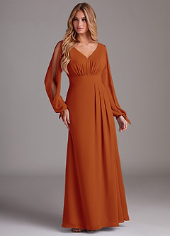 Azazie Matilda Bridesmaid Dresses Paprika A-Line Long Sleeve Chiffon Dress image4