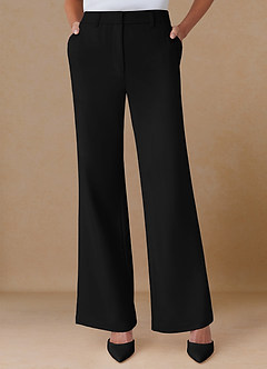 front Marina Black Refined Weave Straight-Leg Pants