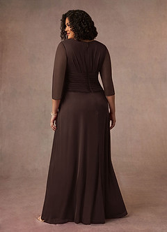 Azazie Annetta vestidos de madre de la novia Vestido de Ganache de Malla de Corte en A con Cuello en V Manga Larga image9