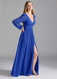 Azazie Norah Abiti da Damigella Abito A-Line in Maglia Blu Reale image6