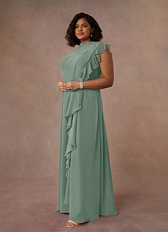 Azazie Narine 신부의 어머니 드레스 A라인 주름진 쉬폰 플로어 길이 드레스 image9