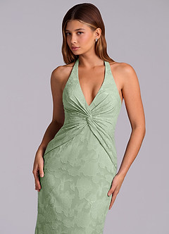 Azazie Valerie 신부 들러리 드레스 인어 주름진 플로럴 번아웃 바닥 길이 드레스 image8