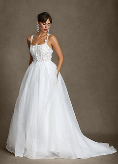 Azazie Gabrielle Wedding Dresses Diamond White Ball-Gown Tulle Dress image8