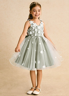 Azazie Junebug Flower Girl Dresses Ivory Pistachio Ball-Gown Lace Tulle Dress image5