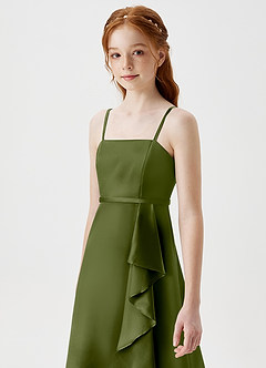 Azazie Kaylee Junior Olive A-Line with Belt Metallic Satin Dress image6