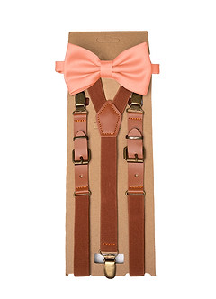 front Matching Matte Satin Pre-Tied Bow Tie & Suspenders Set
