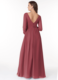 Azazie Teton Brautjungfernkleider für Schwangere A-Linie Langarm Chiffon Bodenlänge Kleid image2