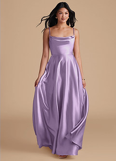 Azazie Elle Bridesmaid Dresses Lilac A-Line with Pockets Metallic Satin Dress image5