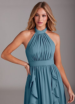 Azazie Avary Brautjungfernkleider A-Linie Plissee Chiffon Kleid Bermudablau image6