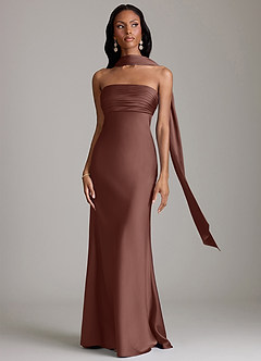 Azazie Saylor Brudtärnklänningar Klä av Sjöjungfru i Stretch Satin Axelbandslös Espresso image9