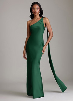 Azazie Galinda Suknie dla druhen Syrena Jedno ramię Satyna elastyczna Do ziemi Sukienka image4