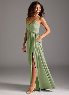 Azazie Alia Robes de demoiselle d'honneur Robe Trapèze en Satin extensible Plissée Vert Sauge image6