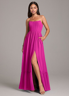 Azazie Kailee Bridesmaid Dresses Fuchsia A-Line with Pockets Chiffon Dress image1