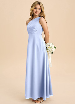 Azazie Phaedra Junior Abito A-Line in Chiffon Plissettato Ghiaccio image1