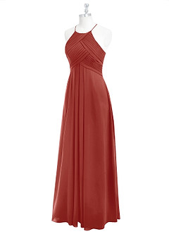 Azazie Ginger Bridesmaid Dresses Terracotta A-Line Halter Pleated Chiffon Dress image8