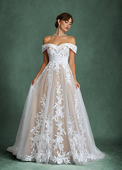 Azazie Becca Robes de mariée Robe Trapèze en Tulle Décolleté en cœur Diamant Nude image3