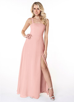 Azazie Jay Bridesmaid Dresses Rosette A-Line Square Neckline Side Slit Chiffon Dress image1