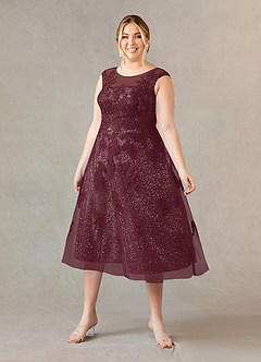 Azazie Flynn Kleider für die Brautmutter A-Linie Bootshals Spitze Tüll Kleid Cabernetrot image6