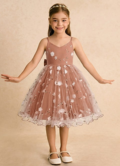 Azazie Junebug Blumenmädchenkleider Ballkleid Spaghetti Riemen Tüll Kleid Bronzer image3