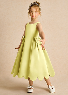 Azazie Macaroon Flower Girl Dresses Lemon Sorbet Ball-Gown Bow Matte Satin Dress image5