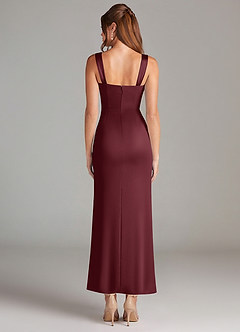 Azazie Denice 신부 들러리 드레스 쉬스 주름진 스트레치 새틴 발목 길이 드레스 image2