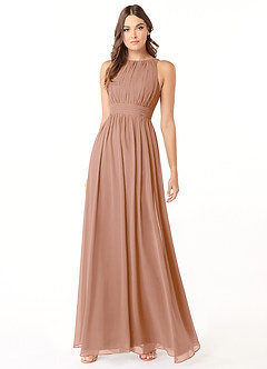 Azazie Luz Bridesmaid Dresses Champagne Rose A-Line Lace Chiffon Dress image3