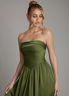 Azazie Zena Bridesmaid Dresses Olive A-Line Strapless Stretch Satin Dress image3