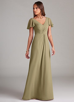 Azazie Soren Bridesmaid Dresses Moss Green A-Line Ruched Chiffon Dress image4